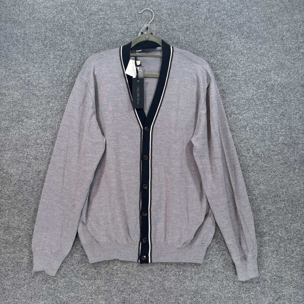 Saks Fifth Avenue Cardigan Sweater Men XL Gray Tipped Wool Button Up Sweater NEW